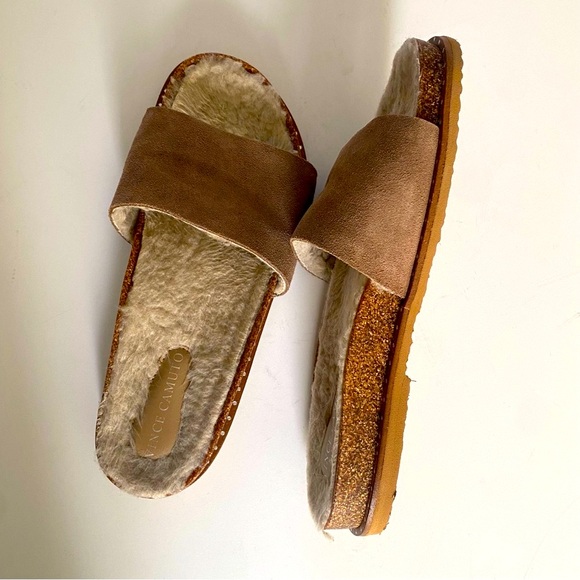 Vince Camuto Suede Kanadial Faux Fur Taupe Slides - Size 8 NWOB - Picture 7 of 9